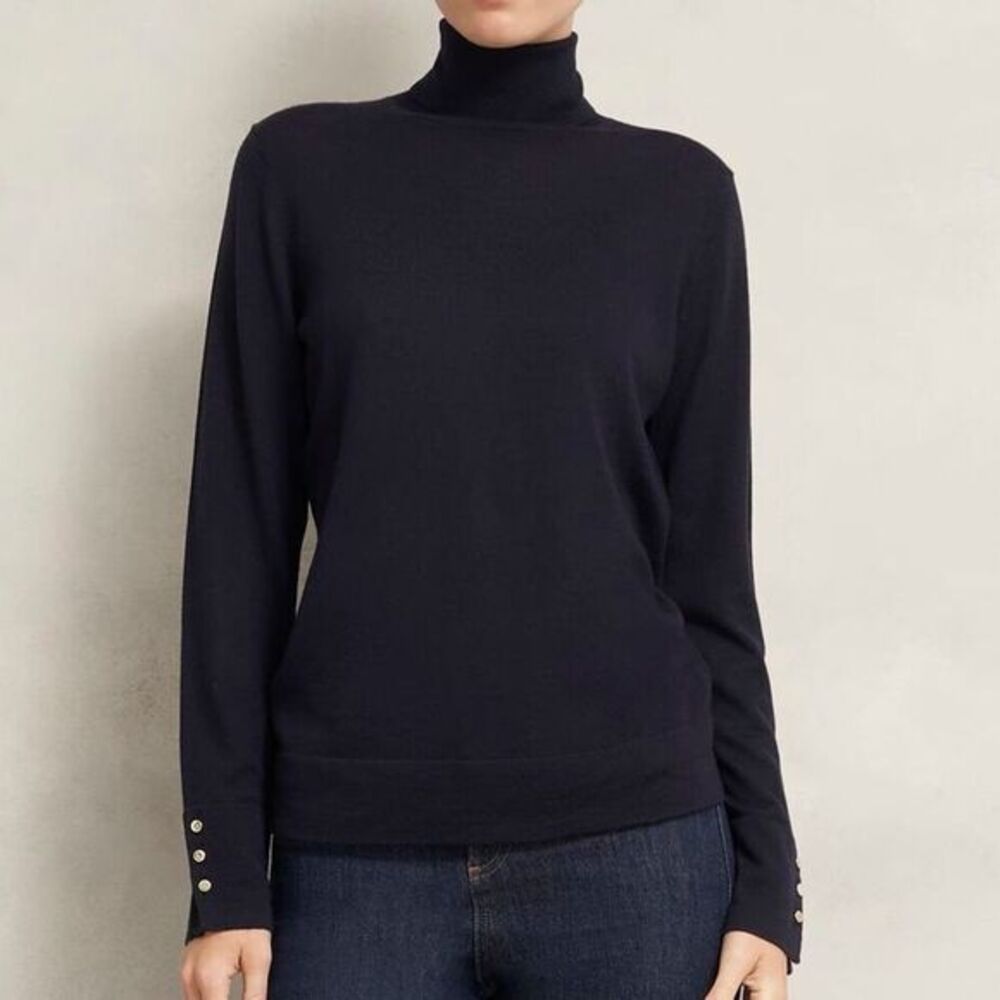 Hobbs London 'Lara' Merino Wool Roll Neck Sweater Navy turtleneck natural fiber
